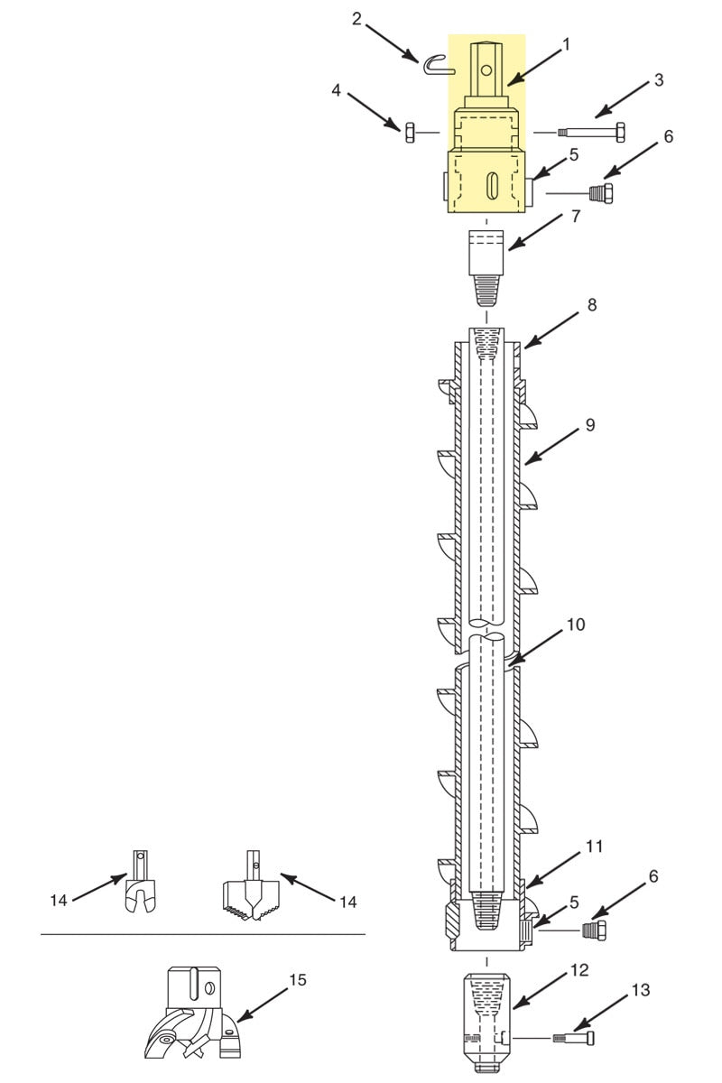 2 1/4" - 2Key SD Hollow Stem Auger Diagram